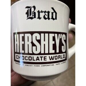 Vintage Hershey’s Chocolate World Papel Name Brad Coffee Mug Ultra Rare